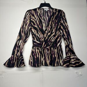 Sophia Vergara Blouse Top Drape Knot Women's Size Small Animal Print Long Sleeve